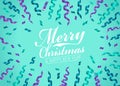 Merry Christmas and happy new year card - ribbon celebration frame on green blue background vector design Royalty Free Stock Photo