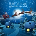 Merry Christmas and Happy New Year card. Santa Claus Flying