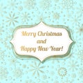Merry Christmas and happy new year card on snowflakes
