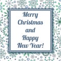 Merry Christmas and happy new year card on snowflakes