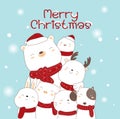 Merry christmas happy new year cartoon hand drawn style.vector