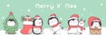 Merry christmas happy new year cartoon hand drawn style.vector