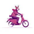 Merry Christmas and Happy New Year. Cartoon Santa Claus riding a scooter. Vector illustration AI generated Royalty Free Stock Photo