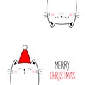 Merry Christmas Happy New Year. Cat set. Upside down. Red Santa hat. Funny kawaii doodle animal. Two kute kitten kitty. Cartoon Royalty Free Stock Photo