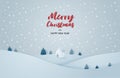 Merry Christmas and happy new year celebration background. Winter landscape with cottage and falling snowflakes in paper cut style Royalty Free Stock Photo