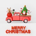 Merry Christmas and Happy New Year, Christmas celebration with Santa Claus and friends on Christmas truck Royalty Free Stock Photo