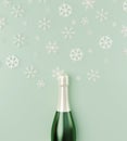 Merry Christmas and Happy New Year, Champagne bottle with white snowflakes