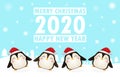 Merry Christmas and Happy New Year. Christmas celebrations with cute penguin dancing for Christmas card Template for advertising