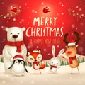 Merry Christmas and Happy New Year! Christmas Cute Animals Character. Royalty Free Stock Photo