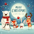 Merry Christmas and Happy New Year! Christmas Cute Animals Character. Happy Christmas Companions. Royalty Free Stock Photo