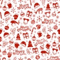 Merry Christmas and Happy New Year 2017. Christmas season hand drawn seamless pattern. Vector illustration. Doodle style