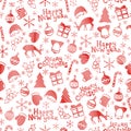 Merry Christmas and Happy New Year 2017. Christmas season hand drawn seamless pattern. Vector illustration. Doodle style