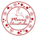 Merry Christmas and Happy New Year circle badges, stamps or labels with text inscription. Decorative template for banner