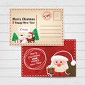 Merry christmas and happy new year with ciute santa claus poscard template design, mail template design