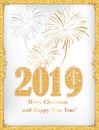 Happy New Year 2019 - classic greeting card with white/silver background Royalty Free Stock Photo