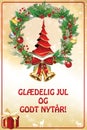 Merry Christmas and Happy New Year - classic greeting card with Norwegian text Royalty Free Stock Photo