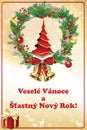 Merry Christmas and Happy New Year - classical greeting card with Czech text Royalty Free Stock Photo