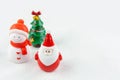 Merry Christmas and happy new year concept. Cute santa claus figure and tree on snow with copy space