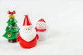 Merry Christmas and happy new year concept. Cute santa claus figure and tree on snow with copy space