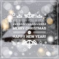 Merry Christmas And Happy New Year Concept Winter Holidays Greeting Card Over Transparent Forest Background Royalty Free Stock Photo