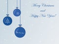 Merry christmas and happy new year congratulation card with blue balls on silver background vector illustration Royalty Free Stock Photo