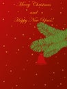 Merry christmas and happy new year congratulation card with fir branch on red vector illustration Royalty Free Stock Photo