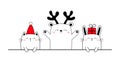 Merry Christmas Happy New Year. Cute cat bear bunny. Red Santa hat, deer horns. Funny kawaii doodle animal set. Line kitten kitty Royalty Free Stock Photo