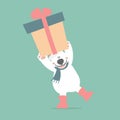 merry christmas and happy new year with cute polar polar bear and present gift box in the winter season