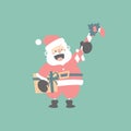 merry christmas and happy new year with cute santa claus, candy cane and present gift in the winter season green background