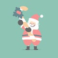 merry christmas and happy new year with cute santa claus and candy cane in the winter season green background