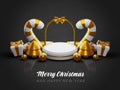 Merry christmas and happy new year with 3d empty podium and christmas ornaments background