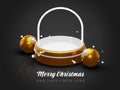 Merry christmas and happy new year with 3d empty podium and christmas ornaments background