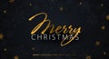Merry Christmas and Happy New Year. Dark background with gold snowflakes. Vector illustration. Royalty Free Stock Photo