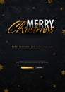 Merry Christmas and Happy New Year. Dark background with gold snowflakes. Vector illustration. Royalty Free Stock Photo