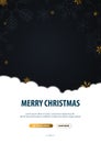 Merry Christmas and Happy New Year. Dark background with gold snowflakes. Vector illustration. Royalty Free Stock Photo