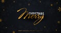 Merry Christmas and Happy New Year. Dark background with gold snowflakes. Vector illustration. Royalty Free Stock Photo