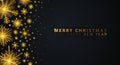 Merry Christmas and Happy New Year. Dark background with gold snowflakes. Vector illustration. Royalty Free Stock Photo