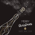 Merry christmas happy new year deco bottle outline