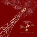 Merry christmas happy new year deco bottle outline