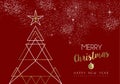 Merry christmas happy new year deco tree outline Royalty Free Stock Photo