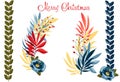 Merry Christmas Happy New Year 2024 Decoration Christmas berry plant, ribbon, birds flowers wreath, border, sales, set scrapbook Royalty Free Stock Photo