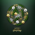 Merry Christmas Happy New Year decorative postcard, baubles and