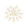 Merry Christmas and Happy New Year design. Golden Christmas line art card. Royalty Free Stock Photo