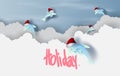 Merry Christmas and Happy new year with  dolphin hat santa jump on air sky concept.Holiday festival party landscape.scene place of Royalty Free Stock Photo