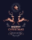 Christmas and New Year copper low poly deer card Royalty Free Stock Photo