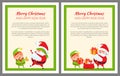 Merry Christmas Elf and Santa Vector Illustration Royalty Free Stock Photo