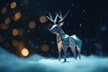 Merry christmas happy new year fancy gold deer shape in origami style on snowy background. Ai generated