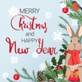 Merry Christmas and Happy New Year. A festive background with a lovely bunny