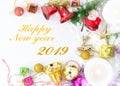 Merry Christmas and Happy New year with festive decoration and text - Happy New year ,Copy space,top view Royalty Free Stock Photo