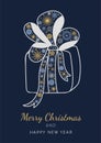 Merry Christmas and Happy New Year festive design for greeting cards. New year gift box made of beautiful snowflakes in modern Royalty Free Stock Photo